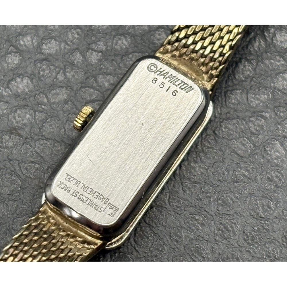 Hamilton Vintage Diamond Bezel Gold Plated Rectangular Watch Swiss NEEDS BATTERY - Picture 7 of 9